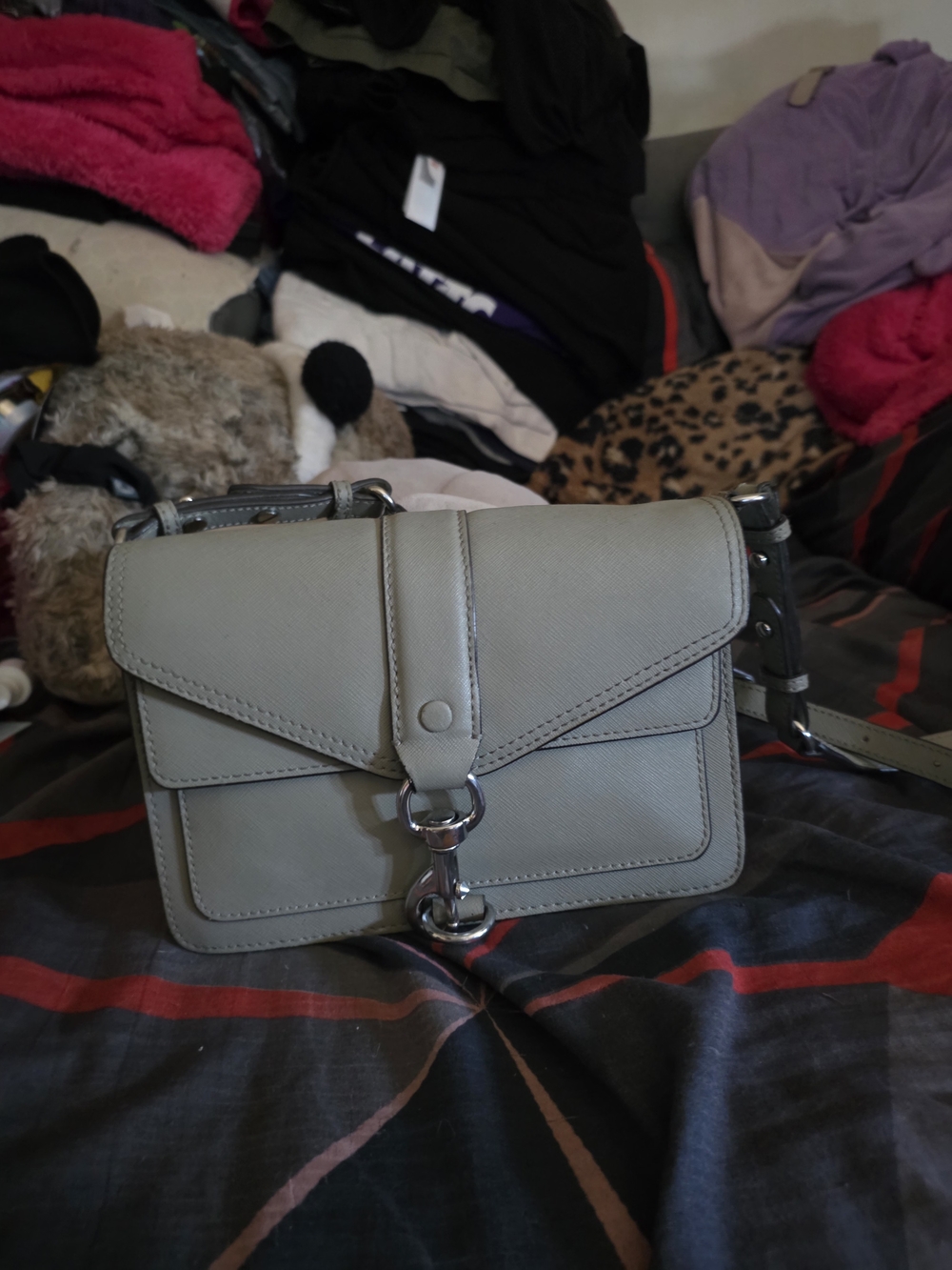 Rebecca Minkoff Light Gray Leather Crossbody with Silver Hardware
